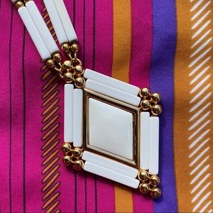 Vintage Monet White and Gold Statement Necklace